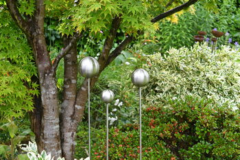 Set Of Three Stainless Steel Silver Garden Ornaments, 4 of 6