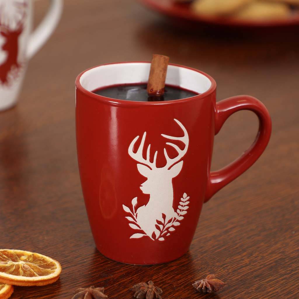 Set Of Four Christmas Reindeer Mugs By Dibor