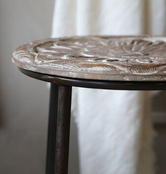 Carved Wooden Flower Stool, 2 of 4