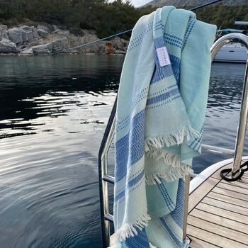 Riviera Striped Peshtemal Towel Marine Mint, 8 of 9