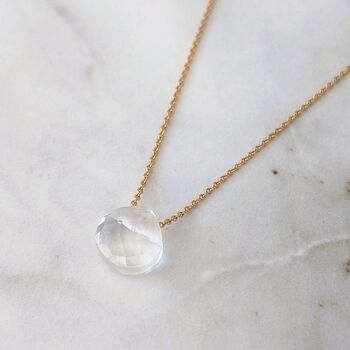 Clear Quartz Teardrop April Birthstone Necklace, Gold, 2 of 6