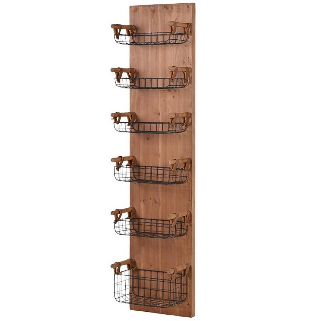 Wooden Wall Rack With Six Storage Basket Trays By The Orchard
