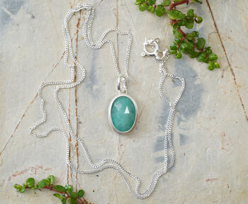 Natural Oval Emerald Necklace In Sterling Silver, 2 of 3