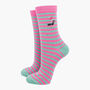 Striped Embroidered Sausage Dogs Ankle Socks Women's Pink Green, thumbnail 1 of 3