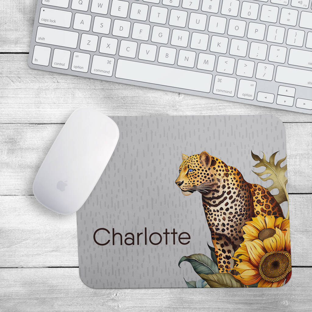 Personalised Leopard And Sunflower Mouse Mat