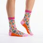 Ditsy Floral Combed Cotton Sheer Pop Socks In Orange, thumbnail 1 of 4