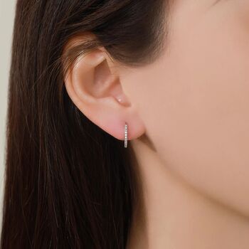 Sterling Silver Double Sided Cz Huggie Hoops, 4 of 12