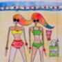 Rainbow Hair Girls On Beach Giclee Art Print, thumbnail 1 of 5