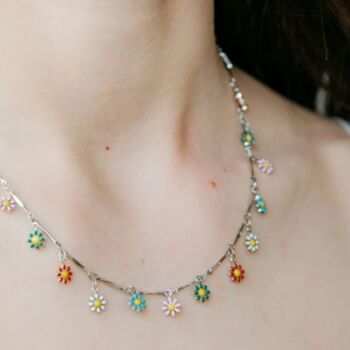 Colourful Rainbow Flower Charms Choker Dangle Necklace, 2 of 9