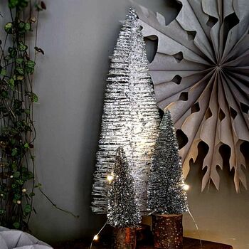 Decorative Silver And White Bottle Brush Tree, 2 of 2