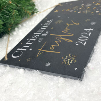 Personalised Festive Gold Slate Hanging Sign 25 X 15cm, 4 of 6