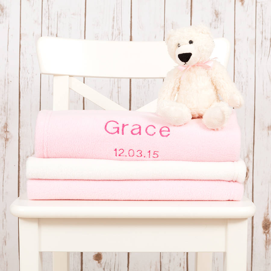Personalised baby blanket and teddy bear by betty bramble