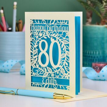 Personalised 80th Birthday Card Papercut Flower Design, 2 of 6