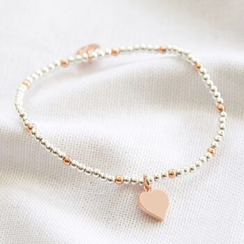 Rose Gold And Silver Plated Beaded Heart Charm Bracelet, 2 of 5