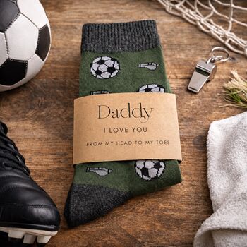 Football Themed Mens Bamboo Socks With Personalised Label Sleeve, 7 of 8