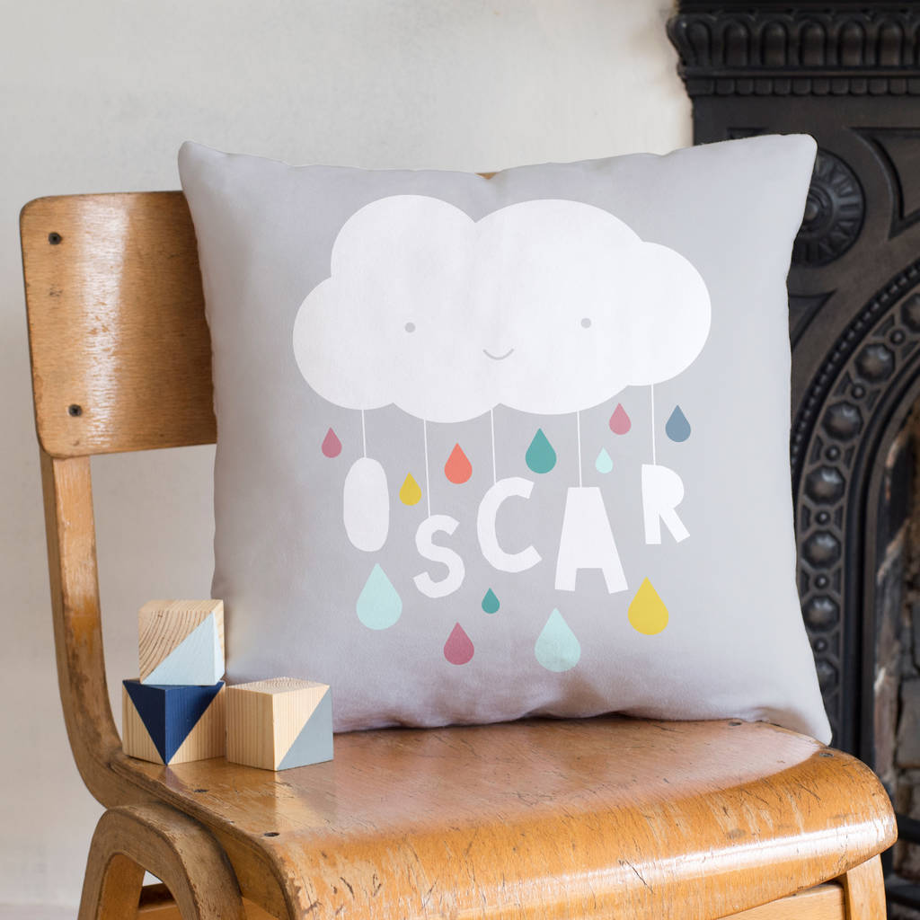 Personalised Cloud And Raindrops Name Cushion, 1 of 8