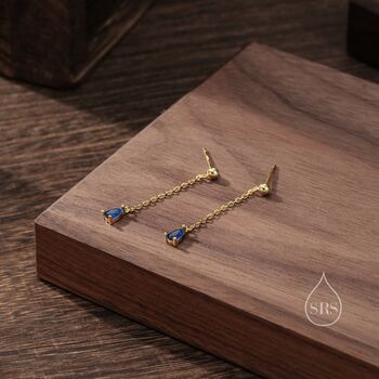 Sapphire Blue Droplet Dangle Stud Earrings, 6 of 10