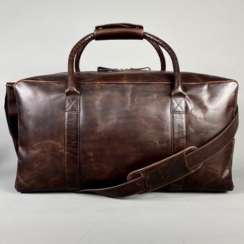 Large Cognac Leather Weekend Holdall, 5 of 8