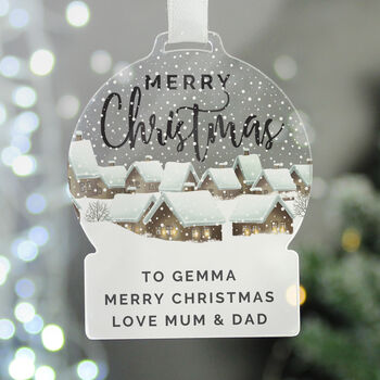 Personalised Christmas Scene Acrylic Snowglobe Hanging Decoration Gift Boxed, 4 of 5