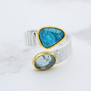 Aquamarine And Apatite Gemstone Textured Silver Ring, 7 of 9