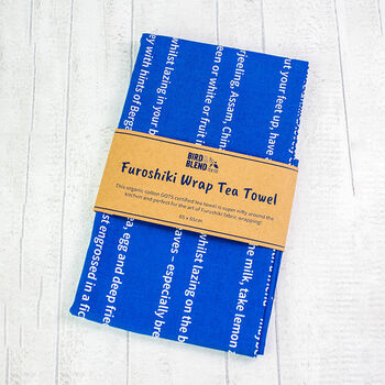 Blue Tea Poem Tea Towel / Eco Fabric Wrap, 5 of 5