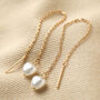 Thread Through Pearl Chain Earrings In Gold Plating, thumbnail 2 of 4