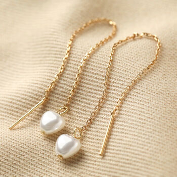 Thread Through Pearl Chain Earrings In Gold Plating, 2 of 4