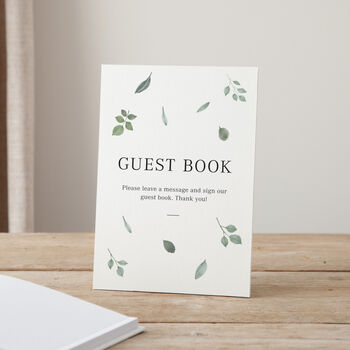 Watercolour Leaves Personalised Wreath Wedding Guest Book, 3 of 3