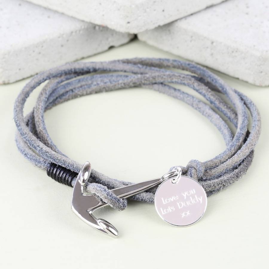 men's grey cord wrap bracelet with anchor clasp charm by lisa angel ...