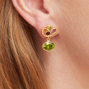Green Amethyst/ Multi Stone Gold Plated Silver Earrings, 8 of 10