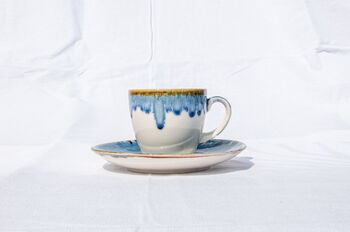 Blue Set Of Six Porcelain Espresso Cup And Saucer, 7 of 9