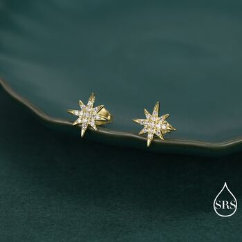 Sparkly Cz Starburst Stud Earrings In Sterling Silver, 5 of 12
