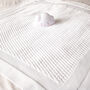 Toffee Moon White Knitted Personalised New Baby Blanket, thumbnail 2 of 8