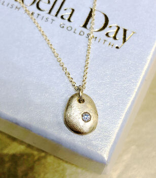 Tiny Solid Gold Pebble Necklace With Feature Diamond, 4 of 4