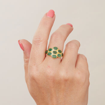 Emerald Silver Gold Plated Multistone Ring, 3 of 8