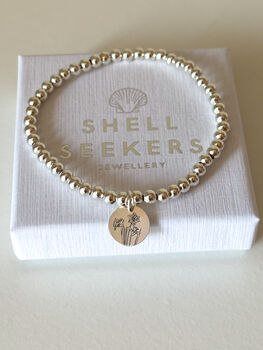 Sterling Silver Daffodil Beaded Bracelet With Engraved Tag, 5 of 8