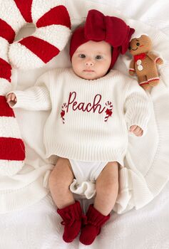 Christmas Personalised Embroidered Candy Cane Knitted Jumper, 2 of 10