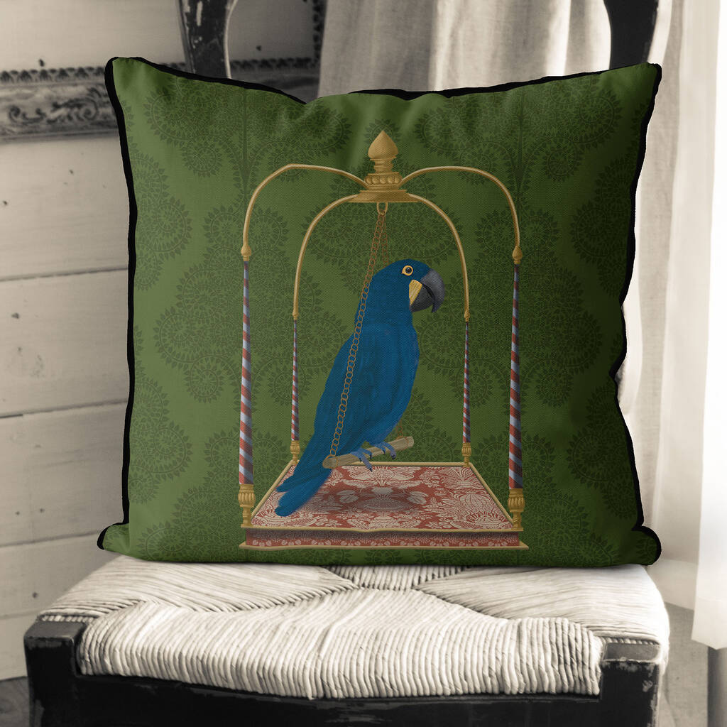 Tropical Cushion Blue Parrot On Green, Multiple Cols, 1 of 9