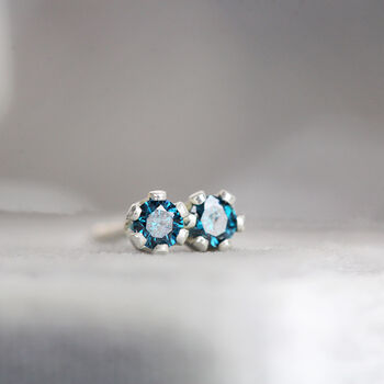 Tiny Blue Diamond Stud Earrings, 5 of 9