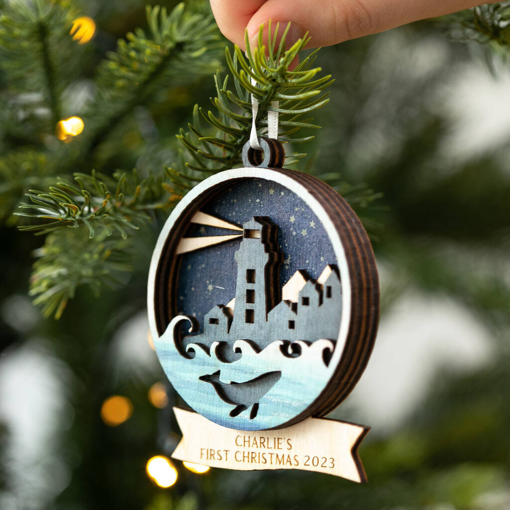 Personalised Winter Seascape Christmas Decoration, 1 of 4