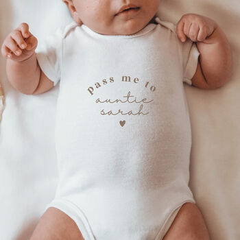 Personalised Pass Me To Auntie Baby Vest, 2 of 2