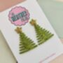 Green Squiggle Glitter Christmas Tree Earrings / Festive Jewellery / Sparkly Abstract Tree Earrings / Holiday Jewellery / Christmas Gift, thumbnail 2 of 5