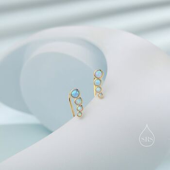 Sterling Silver Blue Opal Cluster Crawler Earrings, 5 of 11