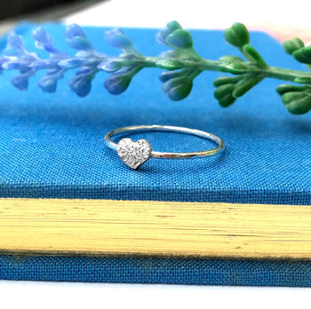 Sterling Silver Tiny Heart Stacking Ring, 7 of 9