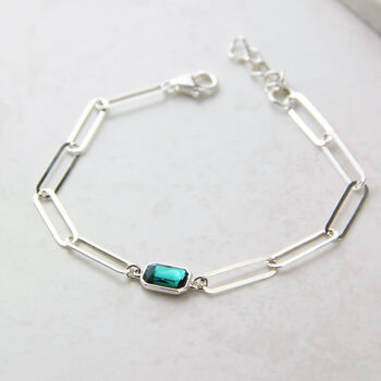 Sterling Silver Elongated Chain Emerald Bracelet, 2 of 9