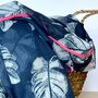 Tropical Leaf Scarf With Border In Navy Blue, thumbnail 2 of 4