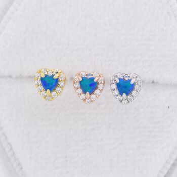 Tiny Blue Opal Heart Cz Stud Earrings Sterling Silver, 2 of 11