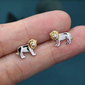 Tiny Lion Stud Earrings In Sterling Silver, 4 of 11