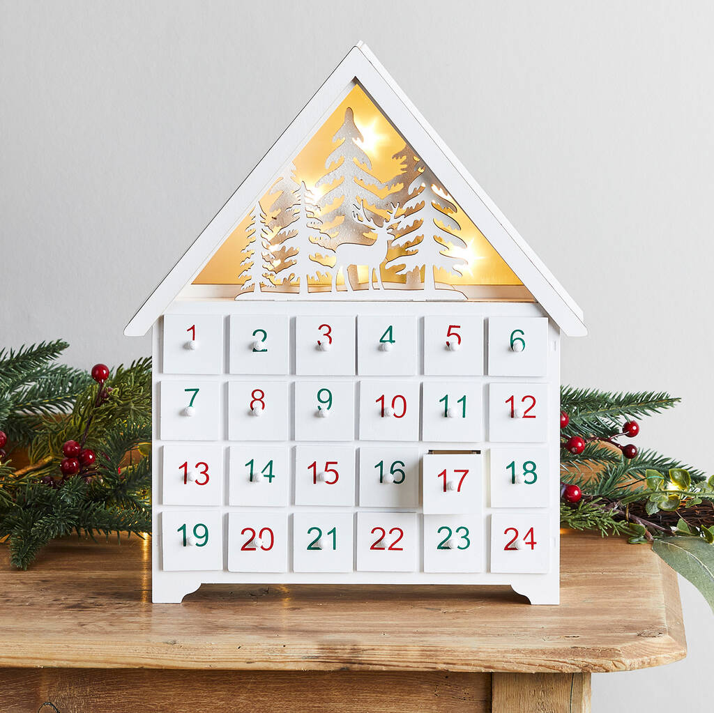 White Wooden Chalet Advent Calendar By Lights4fun Notonthehighstreet
