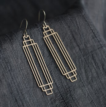 Art Deco Rectangle Silver Earrings, 3 of 9